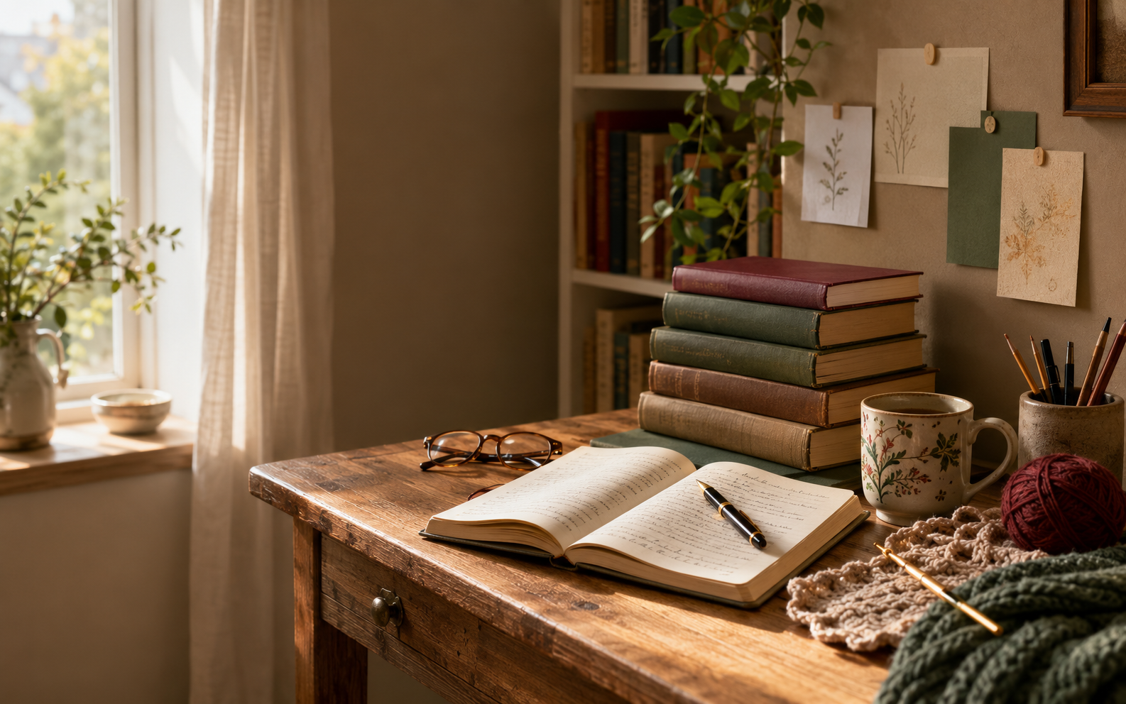 Books and creative teaching materials in Alicia's studio